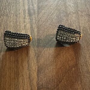 Vintage White And Black Rhinestone Crystal Gold Clip On Earrings
